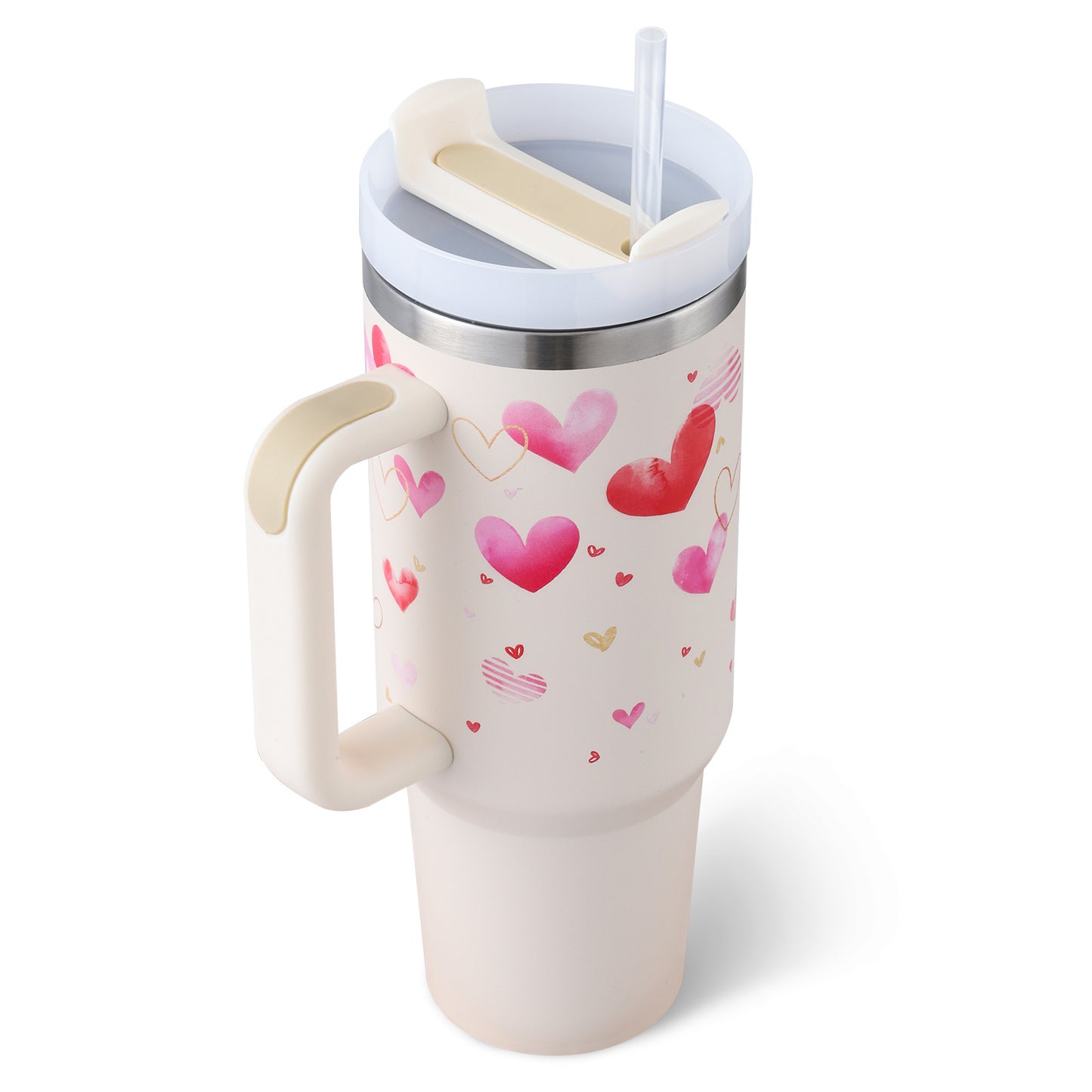 40 Oz Tumbler With Handle Straw Insulated, Stainless Steel Spill Proof Vacuum Coffee Cup Tumbler With Lid Tapered Mug Gifts For Valentine Lover Suitable For Car Gym Office Travel - CozyPath by Pathmol