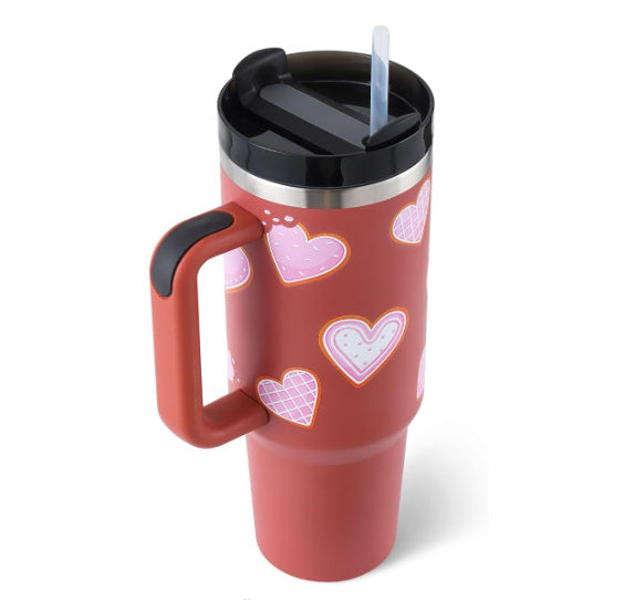 40 Oz Tumbler With Handle Straw Insulated, Stainless Steel Spill Proof Vacuum Coffee Cup Tumbler With Lid Tapered Mug Gifts For Valentine Lover Suitable For Car Gym Office Travel - CozyPath by Pathmol