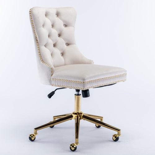 Velvet Fabric Tufted Button Home Office Chair, Adjustable Office Chair Swivel Office Chair - CozyPath by Pathmol