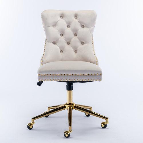 Velvet Fabric Tufted Button Home Office Chair, Adjustable Office Chair Swivel Office Chair - CozyPath by Pathmol