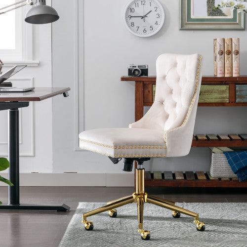 Velvet Fabric Tufted Button Home Office Chair, Adjustable Office Chair Swivel Office Chair - CozyPath by Pathmol