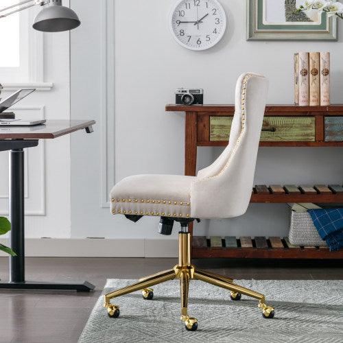 Velvet Fabric Tufted Button Home Office Chair, Adjustable Office Chair Swivel Office Chair - CozyPath by Pathmol