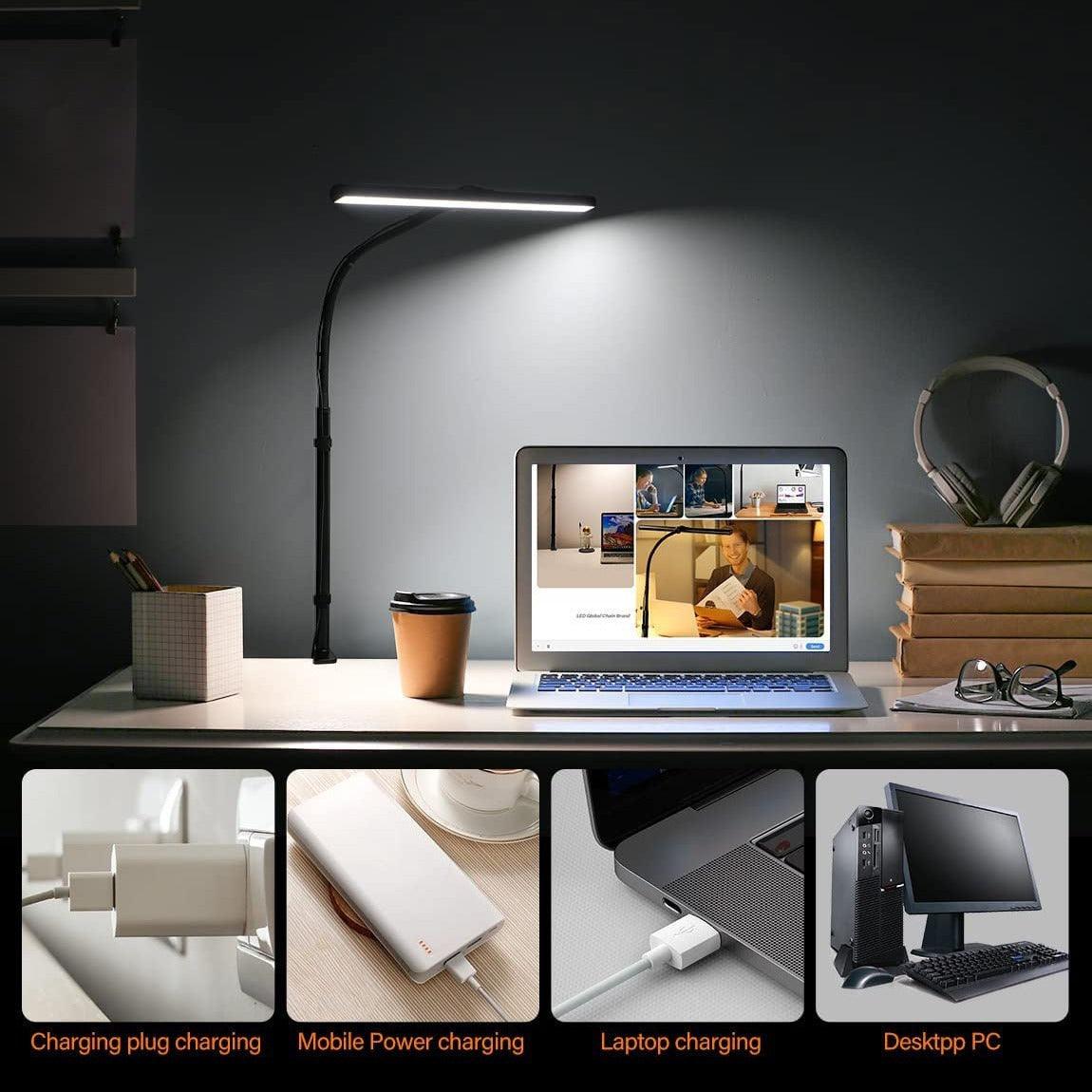 LED Table Lamp With Clamp Office Work Computer USB Double Head Desk Eye Protection - CozyPath by Pathmol