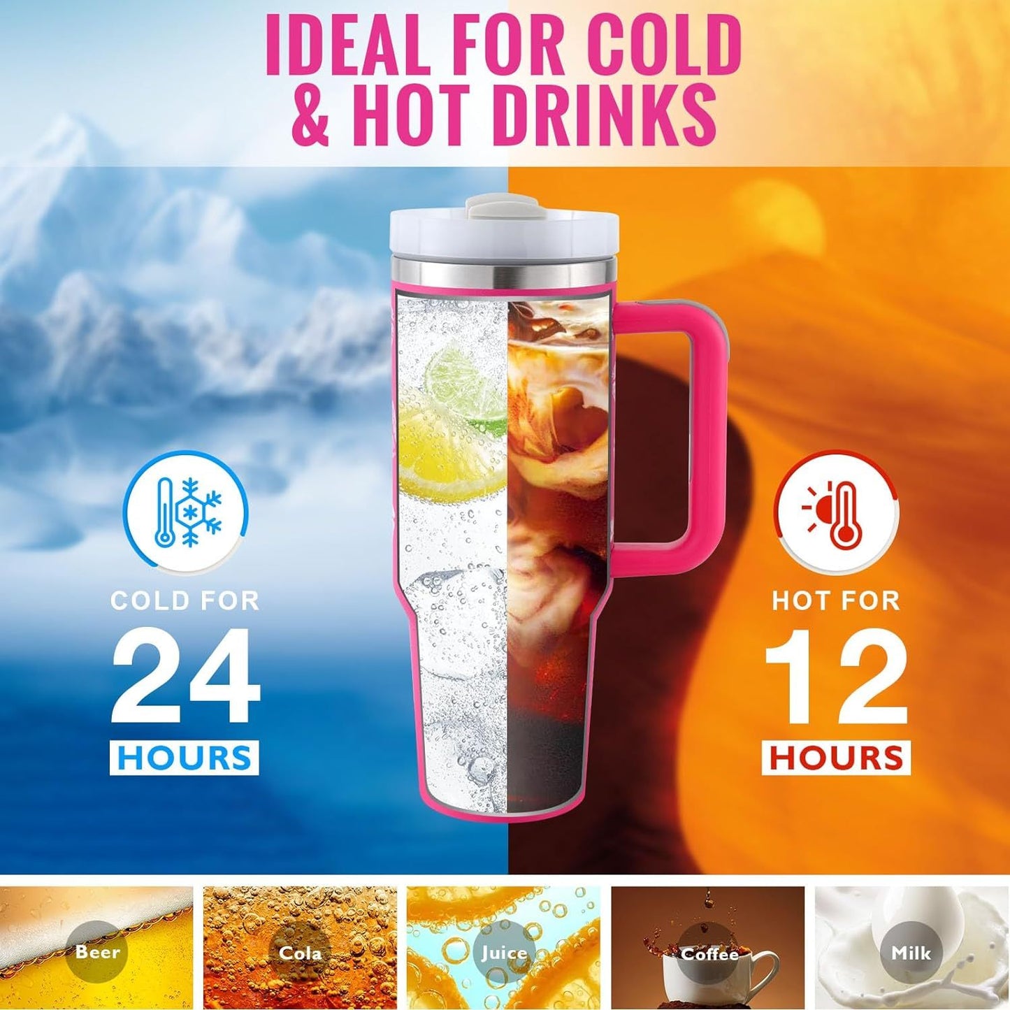 40 Oz Tumbler With Handle Straw Insulated, Stainless Steel Spill Proof Vacuum Coffee Cup Tumbler With Lid Tapered Mug Gifts For Valentine Lover Suitable For Car Gym Office Travel - CozyPath by Pathmol