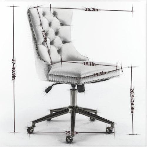 Velvet Fabric Tufted Button Home Office Chair, Adjustable Office Chair Swivel Office Chair - CozyPath by Pathmol