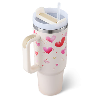 40 Oz Tumbler With Handle Straw Insulated, Stainless Steel Spill Proof Vacuum Coffee Cup Tumbler With Lid Tapered Mug Gifts For Valentine Lover Suitable For Car Gym Office Travel - CozyPath by Pathmol