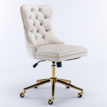 Velvet Fabric Tufted Button Home Office Chair, Adjustable Office Chair Swivel Office Chair - CozyPath by Pathmol