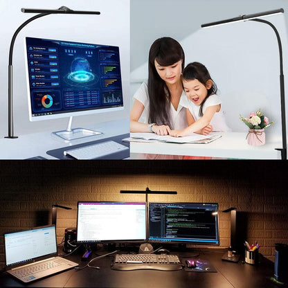 LED Table Lamp With Clamp Office Work Computer USB Double Head Desk Eye Protection - CozyPath by Pathmol