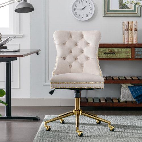 Velvet Fabric Tufted Button Home Office Chair, Adjustable Office Chair Swivel Office Chair - CozyPath by Pathmol