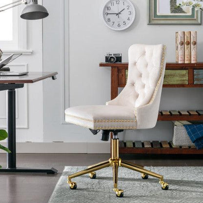 Velvet Fabric Tufted Button Home Office Chair, Adjustable Office Chair Swivel Office Chair - CozyPath by Pathmol