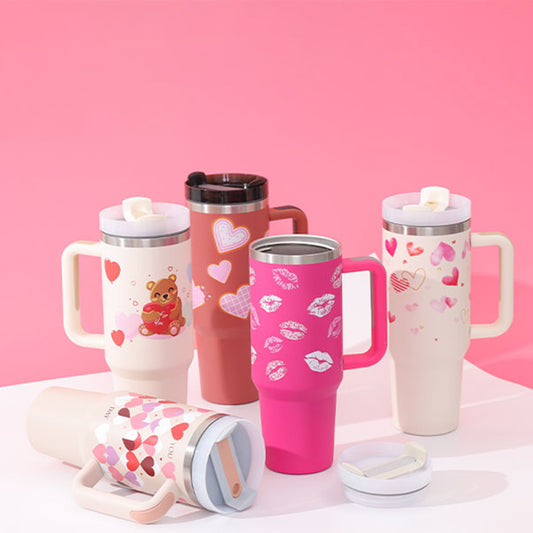 40 Oz Tumbler With Handle Straw Insulated, Stainless Steel Spill Proof Vacuum Coffee Cup Tumbler With Lid Tapered Mug Gifts For Valentine Lover Suitable For Car Gym Office Travel - CozyPath by Pathmol