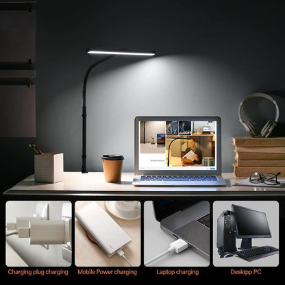 LED Table Lamp With Clamp Office Work Computer USB Double Head Desk Eye Protection - CozyPath by Pathmol