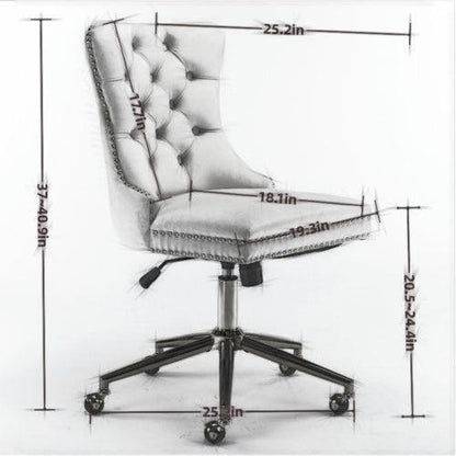 Velvet Fabric Tufted Button Home Office Chair, Adjustable Office Chair Swivel Office Chair - CozyPath by Pathmol